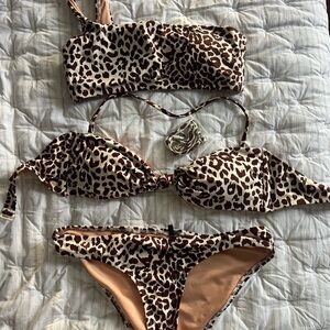 J. Crew Brown and Cream Leopard Bikini Set